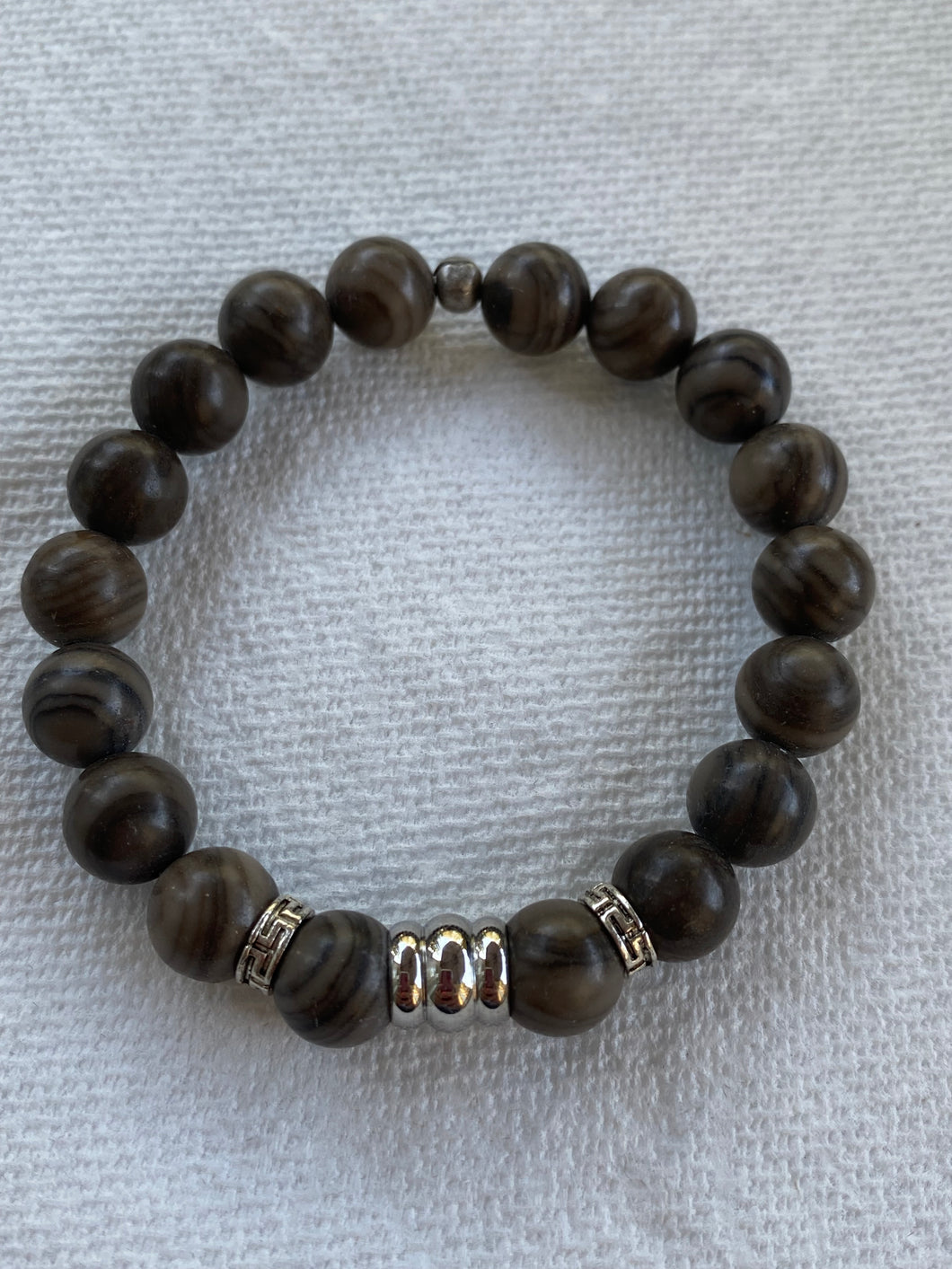 Petrified Wood and Stainless Steel Bracelet