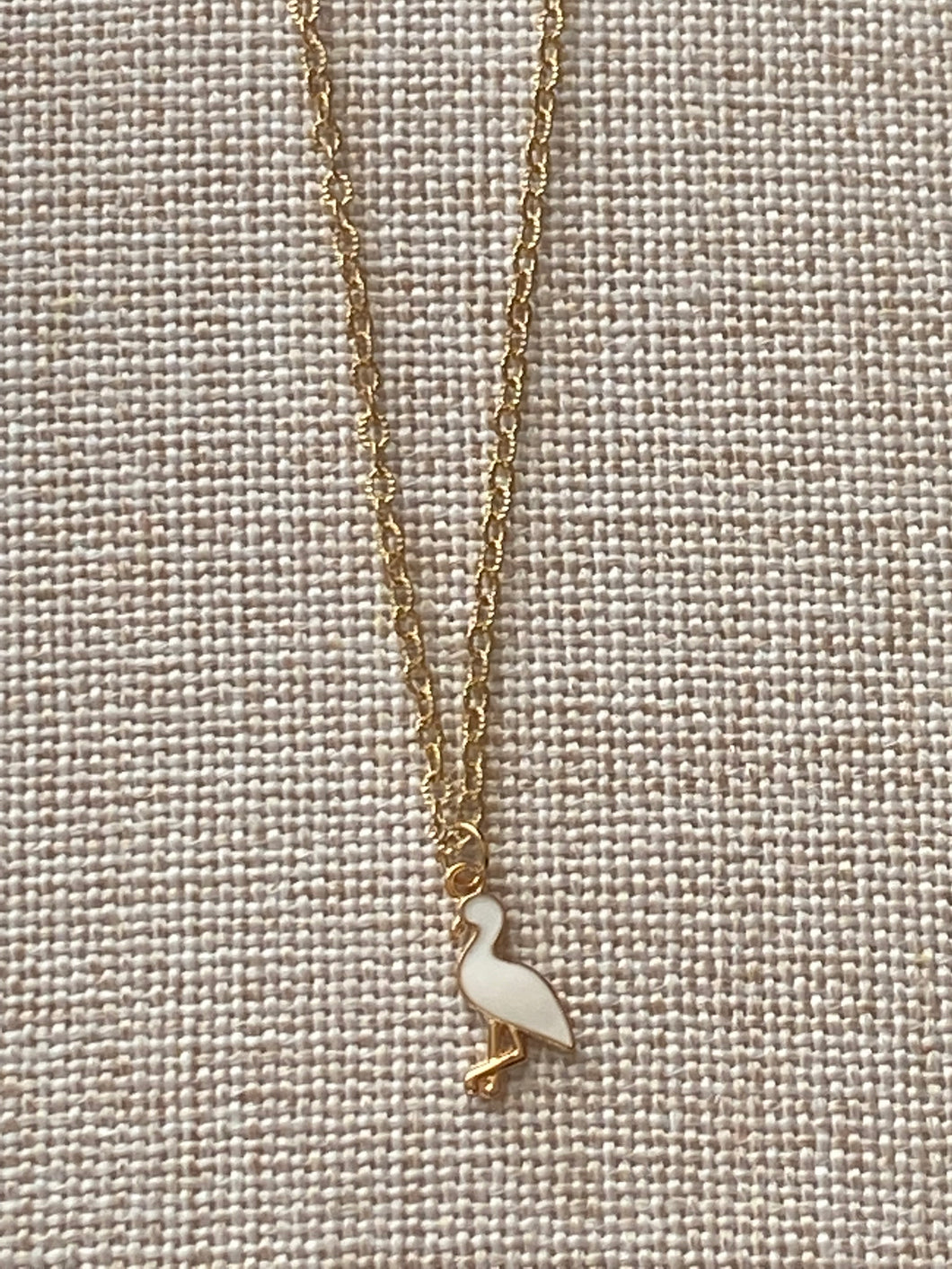 White Flamingo Enamel Pendant Necklace