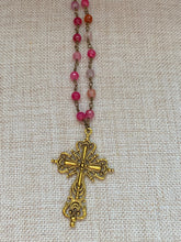 Load image into Gallery viewer, Semi Precious Gemstone  Necklace &amp; Brass cross

