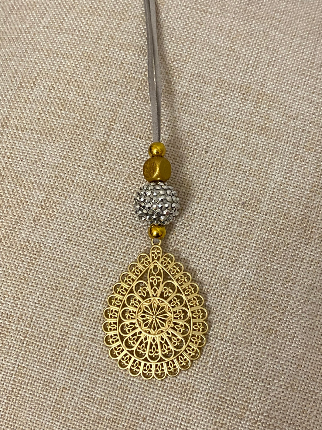 Filigree Pendant and Suede String Necklace
