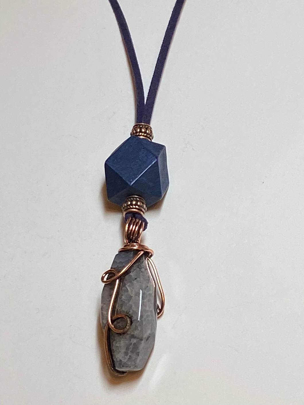 Suede copper Wire Wrap Pendant Necklace