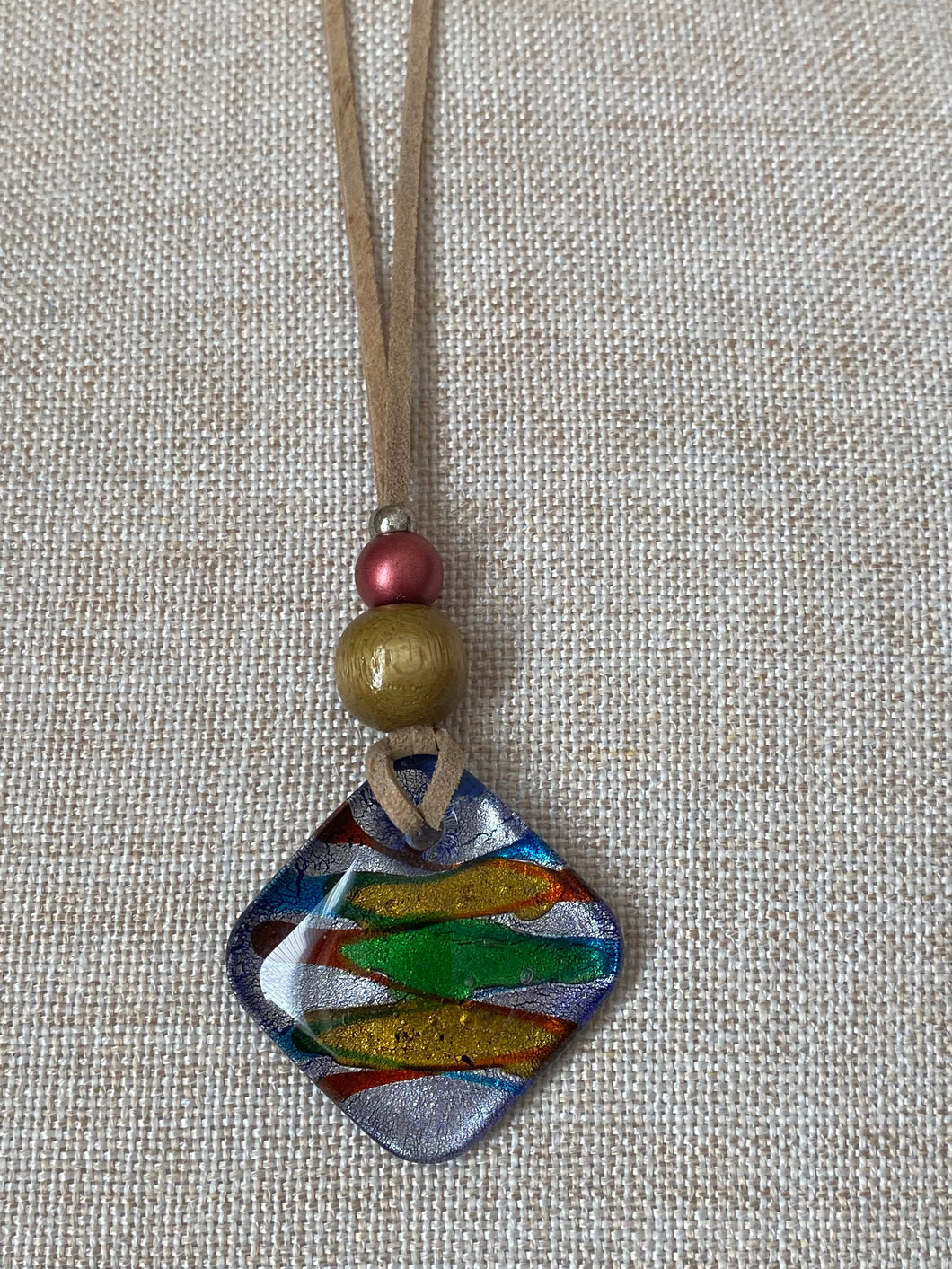Multicoloured  Glass Pendant and Suede String Necklace