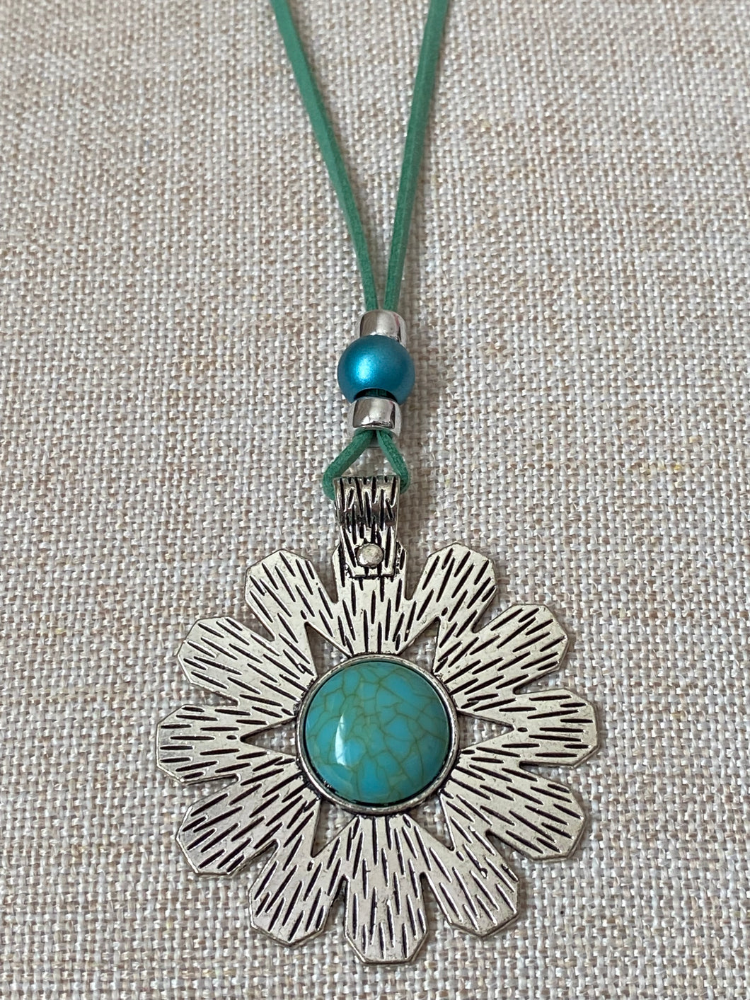 Flower Pendant  and Suede String Necklace